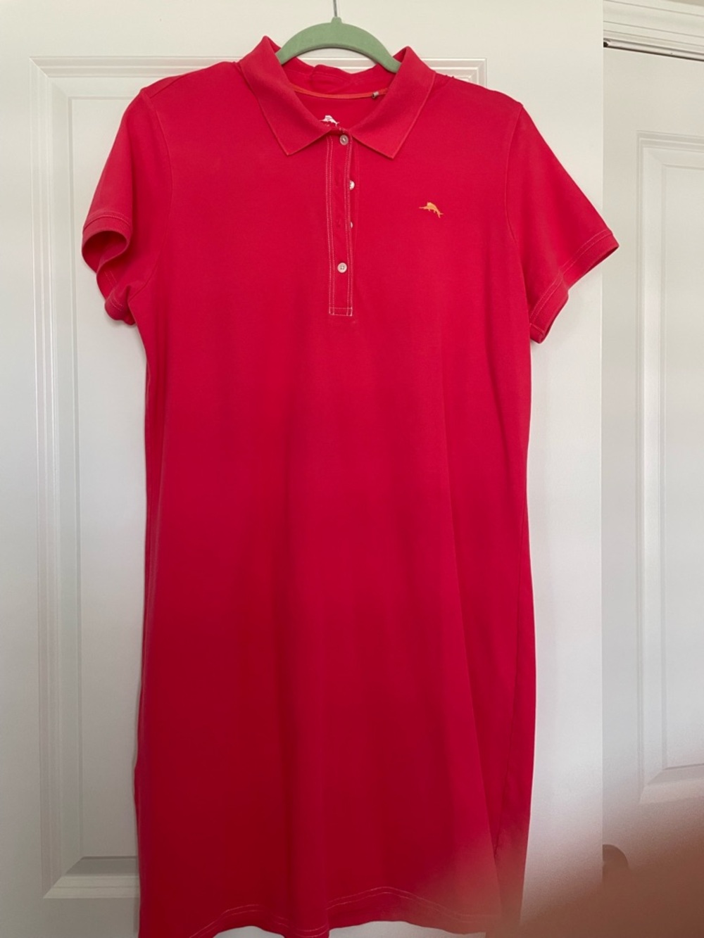 Tommy Bahama Bright Red Polo Midi Dress with Yellow Logo